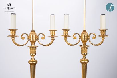 null From Hôtel Le Meurice.
Set of four ormolu lampstands, with two scrolled light...