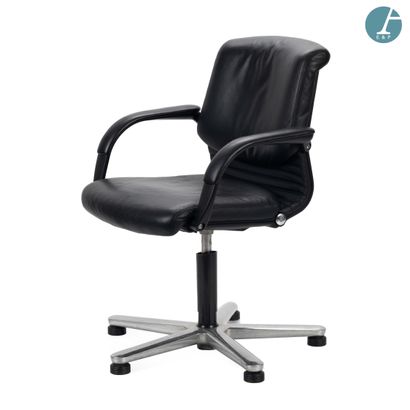 Swivel office chair, black leather-covered...