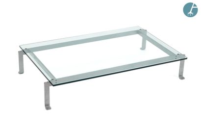 null Pair of coffee tables, glass top, metal base. Modern work.
Height: 23 cm. -...