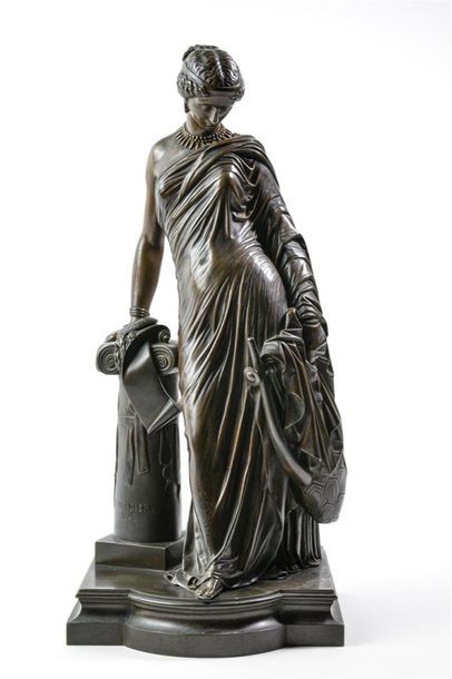 null James PRADIER (1790-1852), Sapho à la colonne, 1848, bronze à patine brune....