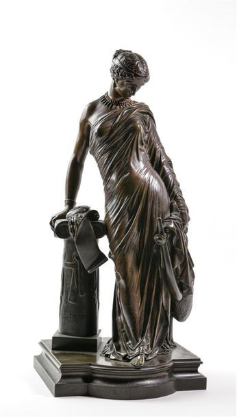 null James PRADIER (1790-1852), Sapho à la colonne, 1848, bronze à patine brune....