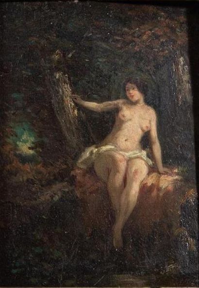 null Hermann Maurice COSSMANN (Attrib.) (1821-1890) "Jeune femme dénudée en forêt"...