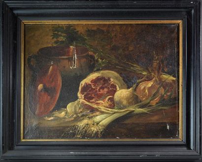 null Maurice LARUE (1861-1935) "Nature morte au jambon et légumes" huile sur toile,...