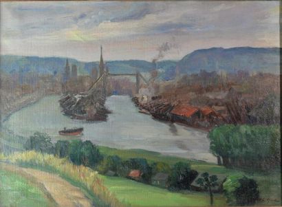 null Albert MALET (1905-1986) "Vue de Rouen" Huile sur toile, signée en bas à droite....