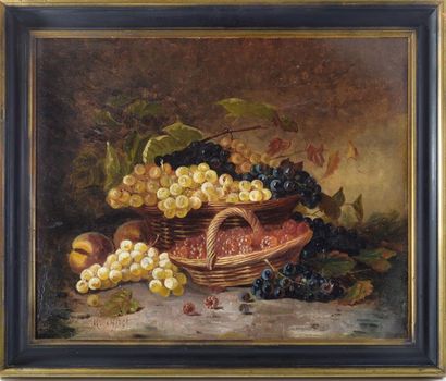 null M. OFFRET (debut XXe) "Nature morte aux raisins" Huile sur toile. 50x61 cm....