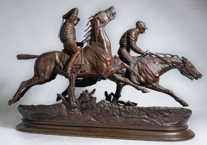 null Édouard Paul DELABRIERRE (1829-1912) "Chevaux à l'amble et jockeys" Bronze signé...