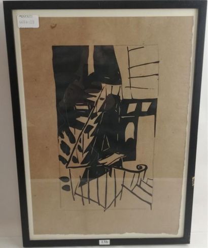 null Jean POUGNY (1892-1956) "L'escalier" Linogravure. 44x31,5 cm.