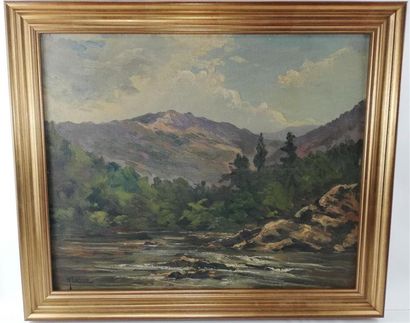 null Maurice LARUE (1861-1935) "Torrent en montagne" Huile sur toile, signée en bas...