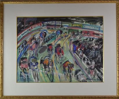 null Maurice EMPI (1933) "Les cyclistes" gouache, signée en bas à droite. 48x62 cm....