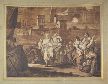 null Gabriel François DOYEN (1726-1806) "Scène Biblique" Lavis d'encre sur papier...