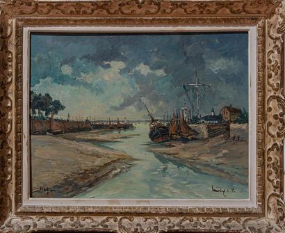 null Robert L.P Lavoine (1916-1999) "Honfleur" Huile sur toile signée en bas à droite,...