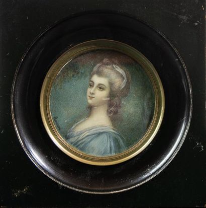 null MINIATURE "Portrait de femme au ruban blanc" Peint sur une plaque à l'imitation...