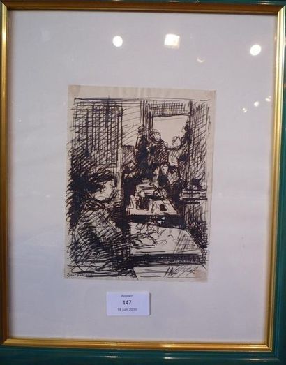 Robert FONTENE (1892-1980) "Scène de café" Encre, signée en bas à gauche, 13 x 17...
