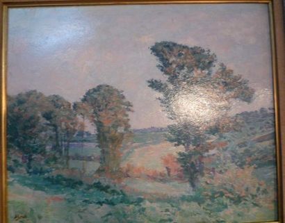 Louis HAYET (1864-1940) "Paysage aux arbres près de Pontoise" Huile sur carton, signée...