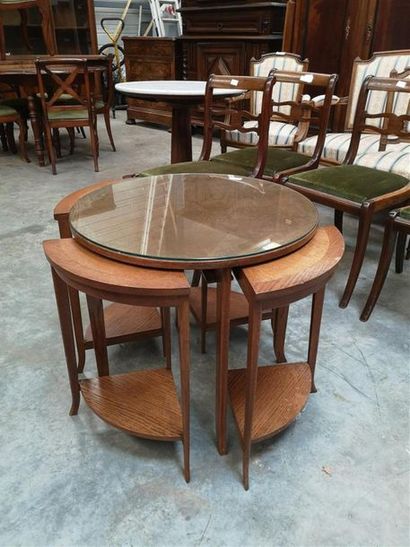 null 1 TABLE de salon circulaire avec quatre tables bouts de canapés encastrables,...