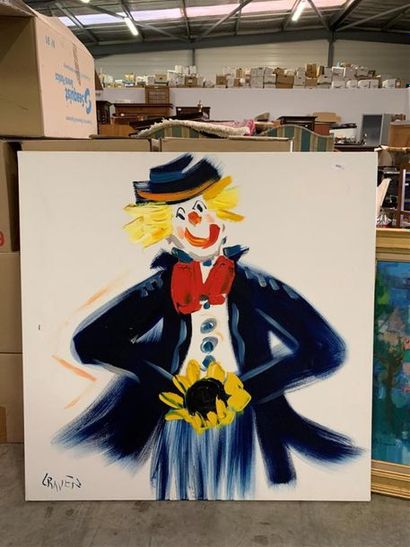 null Michel CRAVEN "Le clown" huile sur toile, signée en bas à gauche. 100x100 cm....