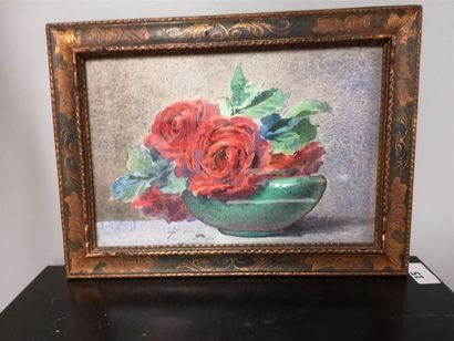 null Blanche ODIN (1865-1957) "Bouquet de roses" Aquarele, signée en bas. 18x27 cm...
