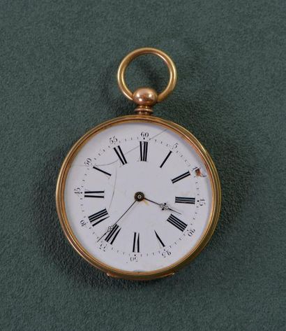 Gold gusset watch, enamelled dial with Roman...