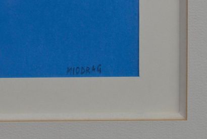 null Dordevic MIODRAG (1936) "Composition bleu, noir, jaune et rose" Huile sur papier,...