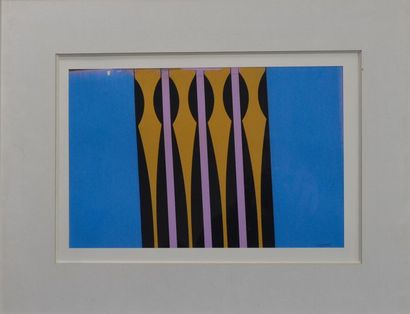null Dordevic MIODRAG (1936) "Composition blue, black, yellow and pink" Oil on paper,...