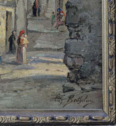 null Eugène BERTHELON (1830-1914) "Ruelle, scène orientale" Huile sur panneau signée...