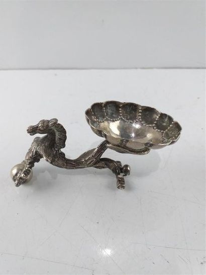 null SILVER SALT resting on a foot in the shape of a fantastic animal with a horse's...