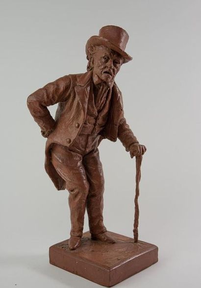 null XIXth SCHOOL. "Old man with a frock coat" Terracotta relayed. H: 37 cm. Small...
