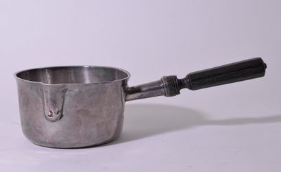 null Silver CASSEROLE and blackened wooden handle with cut sides. Minerva hallmark,...