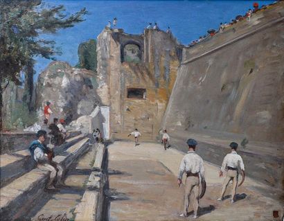  Gustave Henri COLIN (1828-1910) "Partie de pelote sous les remparts de Fontarabie"...