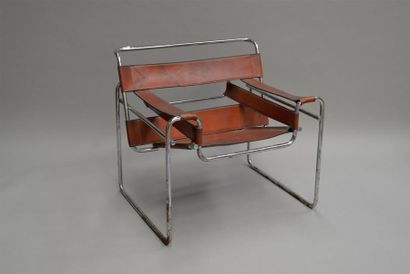 null According to Marcel BREUER (1902-1981) Wassily model FAUTEUIL, Chrome tubular...