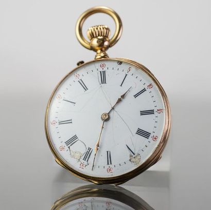 Gusset watch in yellow gold, enamelled dial,...