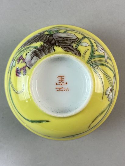 null CHINE - XXe siècle

Bol en porcelaine émaillée polychrome sur fond jaune à décor...