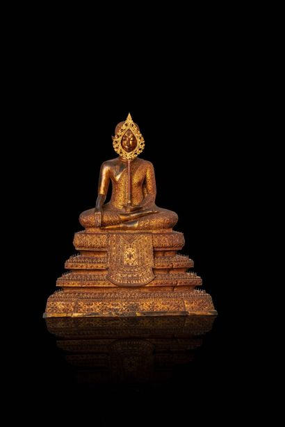 null THAILANDE, Ratanakosin - Fin XIXe siècle

Statue en bronze laqué or, de bouddha...