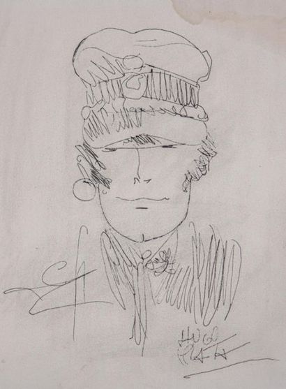 null Hugo PRATT (1927-1995) "Portrait de Corto Maltèse" crayon, signé en bas à droite....