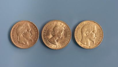 null 2 PIECES Napoléon III tête nue en or de 1858 et 1866 et 1 souverain Elisabeth...