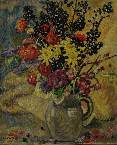 null Louis VALTAT (1869-1952)
"Bouquet aux branches de cassissier" circa 1921
Huile...