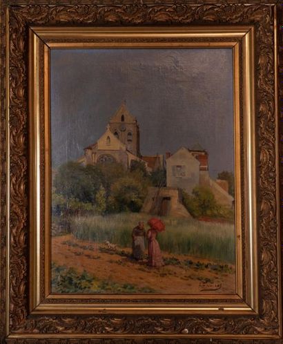 null Joseph FAVEROT (né en 1862) "Eglise d'Auvers-sur-Oise" Huile sur toile signée...