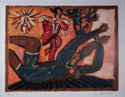 null Théo TOBIASSE (1927-2012) 
"Les bergers", lithographie en couleurs signée en...