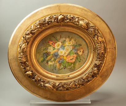 null Marie Euphrosine LOUSTAU (1831-?) "Bouquet de fleurs" Peinture sur porcelaine,...