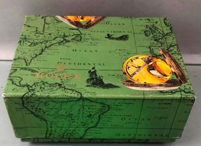 null ROLEX Green leather watch box and its cardboard over-box. 