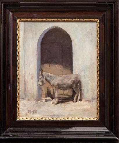 null Jeronimo MUÑIZ (1938) "L'âne" Huile sur isorel, signée en bas à gauche.
27,5...
