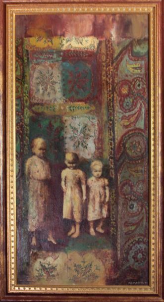 null Marie-Jacques MASSOL (née en 1949) "Les trois enfants" Huile sur toile signée...