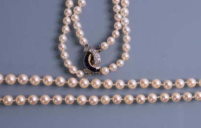 Falling cultured pearl necklace with gold...