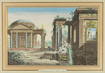 null "Temple de Corinthe", gravure en couleur, XIXe siècle