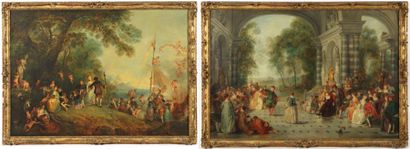 D'après Antoine WATTEAU (1660-1720) "L'Embarquement pour Cythère" et "Les plaisirs...