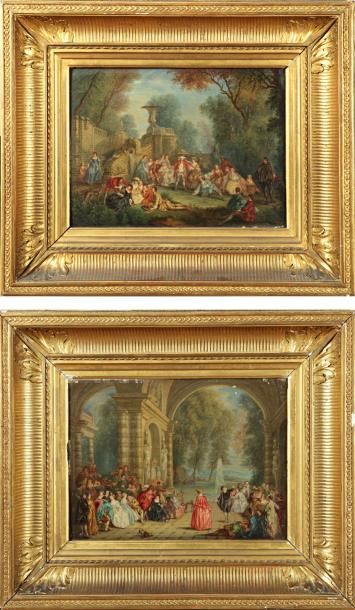 René Alexandre VERON, d'après Antoine Watteau (1660-1720) "Assemblée de personnages...