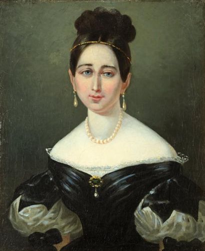 ECOLE FRANCAISE Première Moitié du XIXe siècle "Portrait de femme en buste, les yeux...