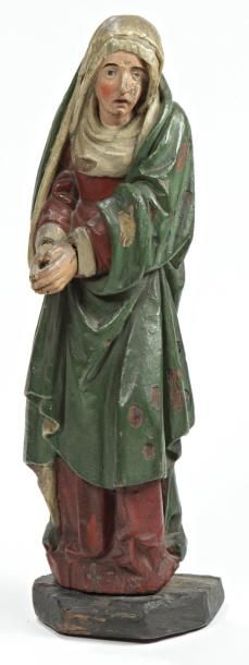 null "Femme en adoration", Sculpture en bois repeint, XIXe siècle (base et main refaites)....
