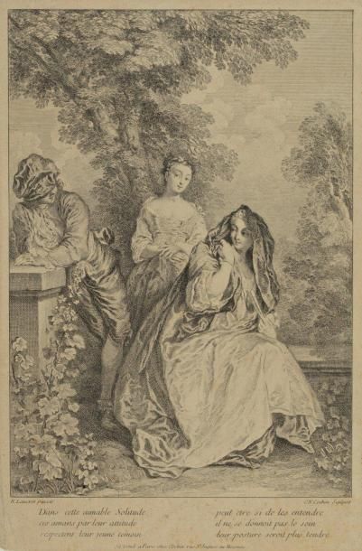 D'après Nicolas LANCRET (1690-1743) "Dans cette aimable solitude", GRAVURE en no...