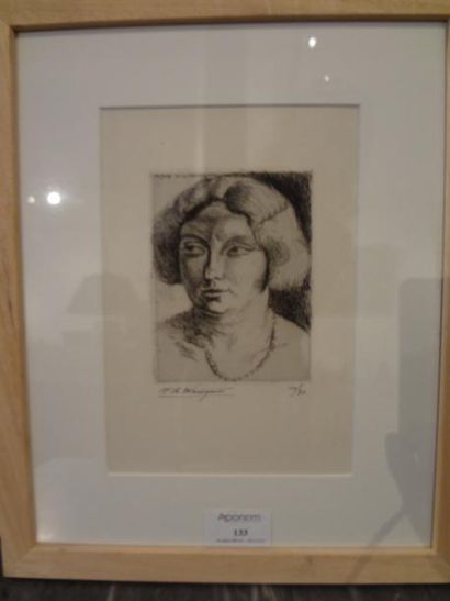 Henri de Waroquier Portrait de femme Pointe séche Signée ne bas à gauche et numérotée...